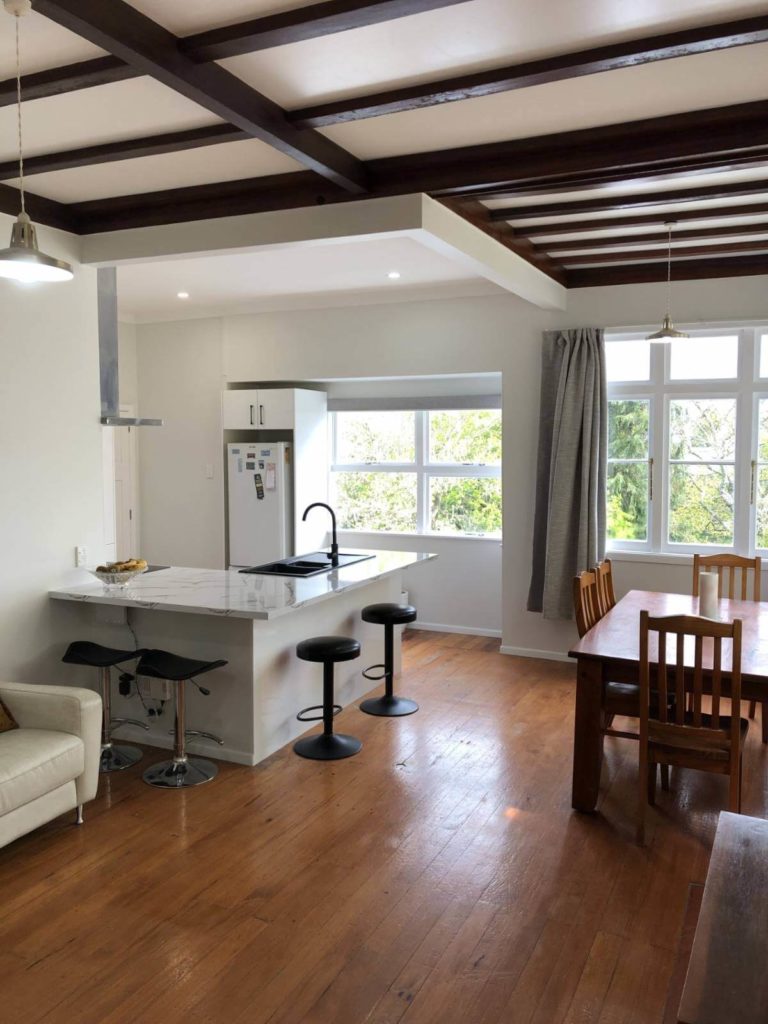 Renovated kitchen and dining area with lovely wooden floors